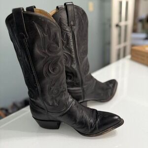 🖤 Tony Lama Black‎ Leather Western Cowboy Boots – Men's 10EE